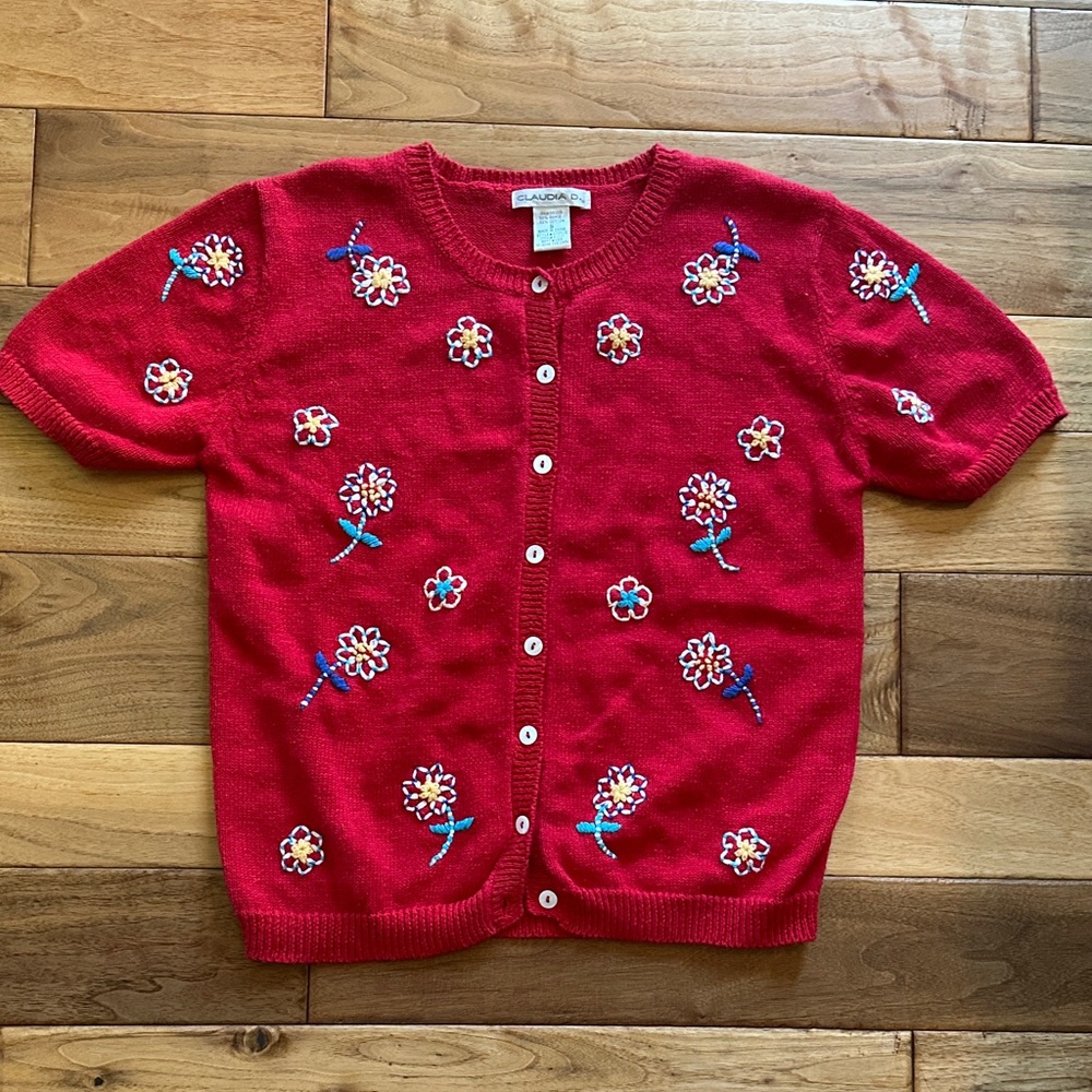 Vtg Claudia B embroidered floral cardigan sweater